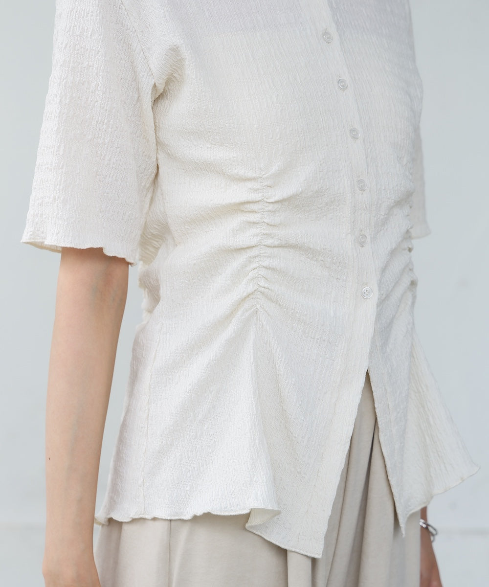 衿付き半袖ギャザーカットソー