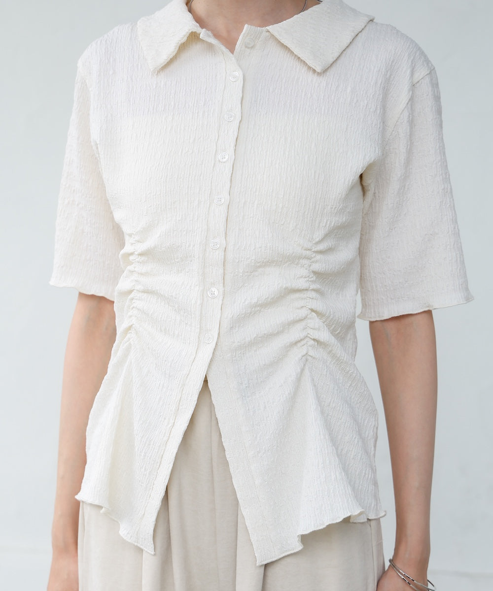 衿付き半袖ギャザーカットソー