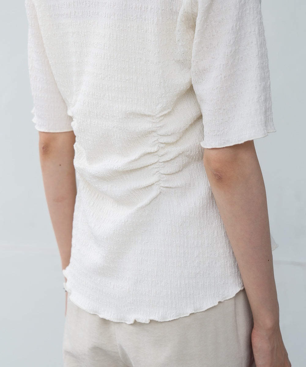 衿付き半袖ギャザーカットソー