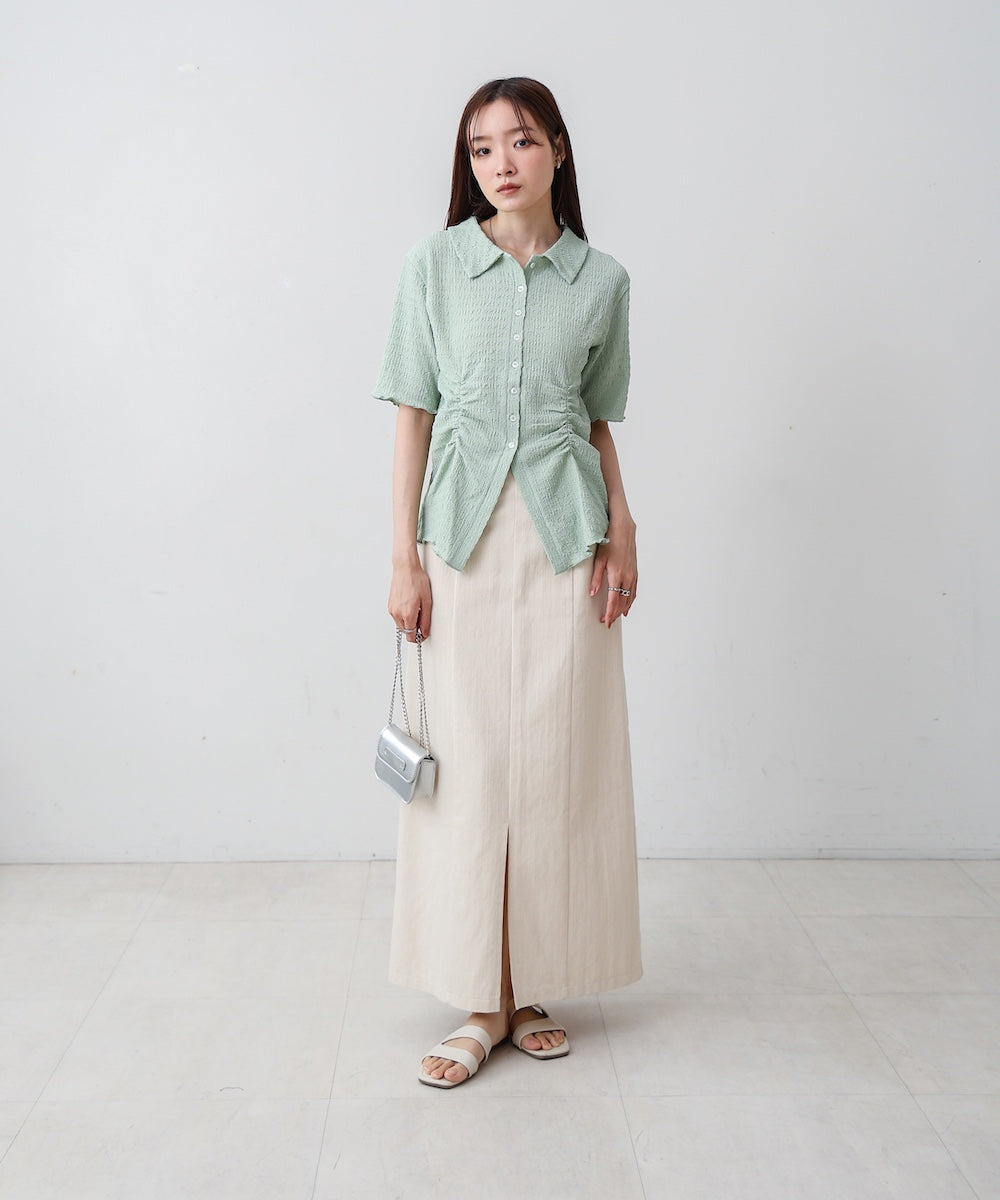 衿付き半袖ギャザーカットソー