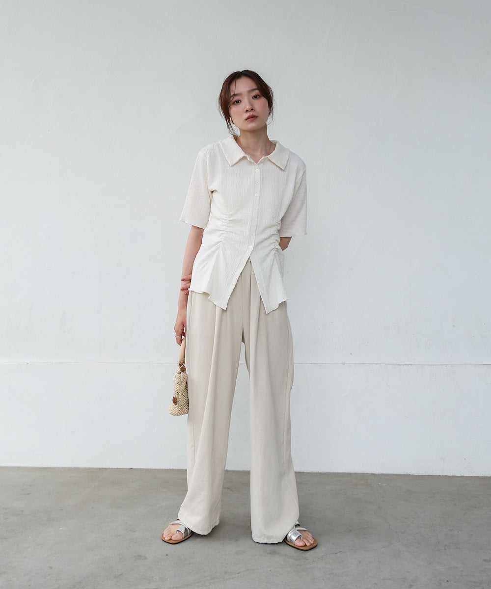 衿付き半袖ギャザーカットソー