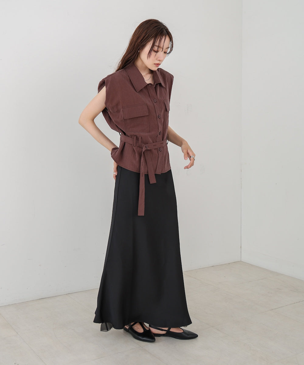 【S・Mサイズ展開】裾シアーサテンナロースカート