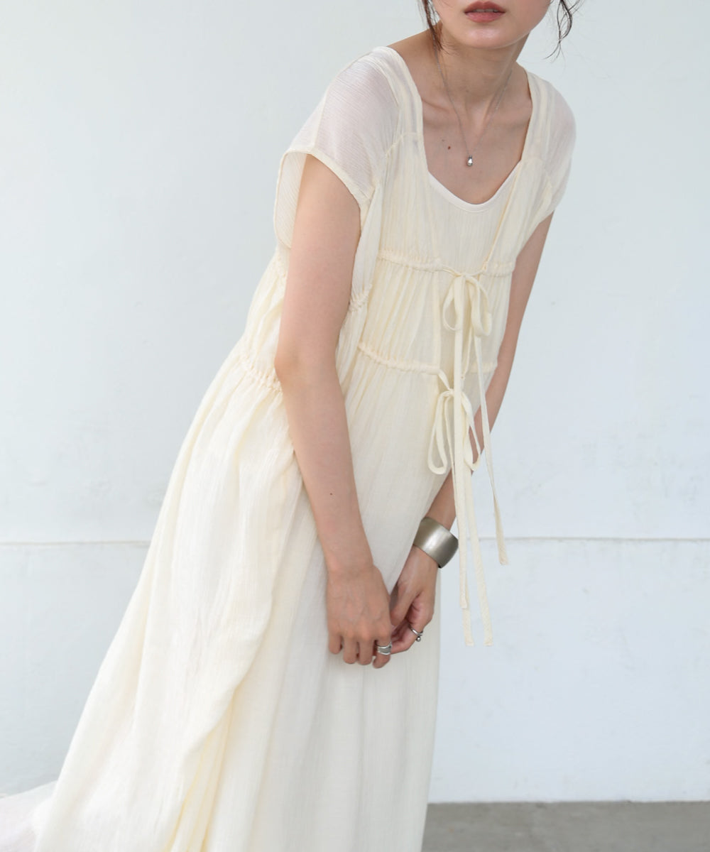 【S・Mサイズ展開】Vネックギャザーリボンワンピース