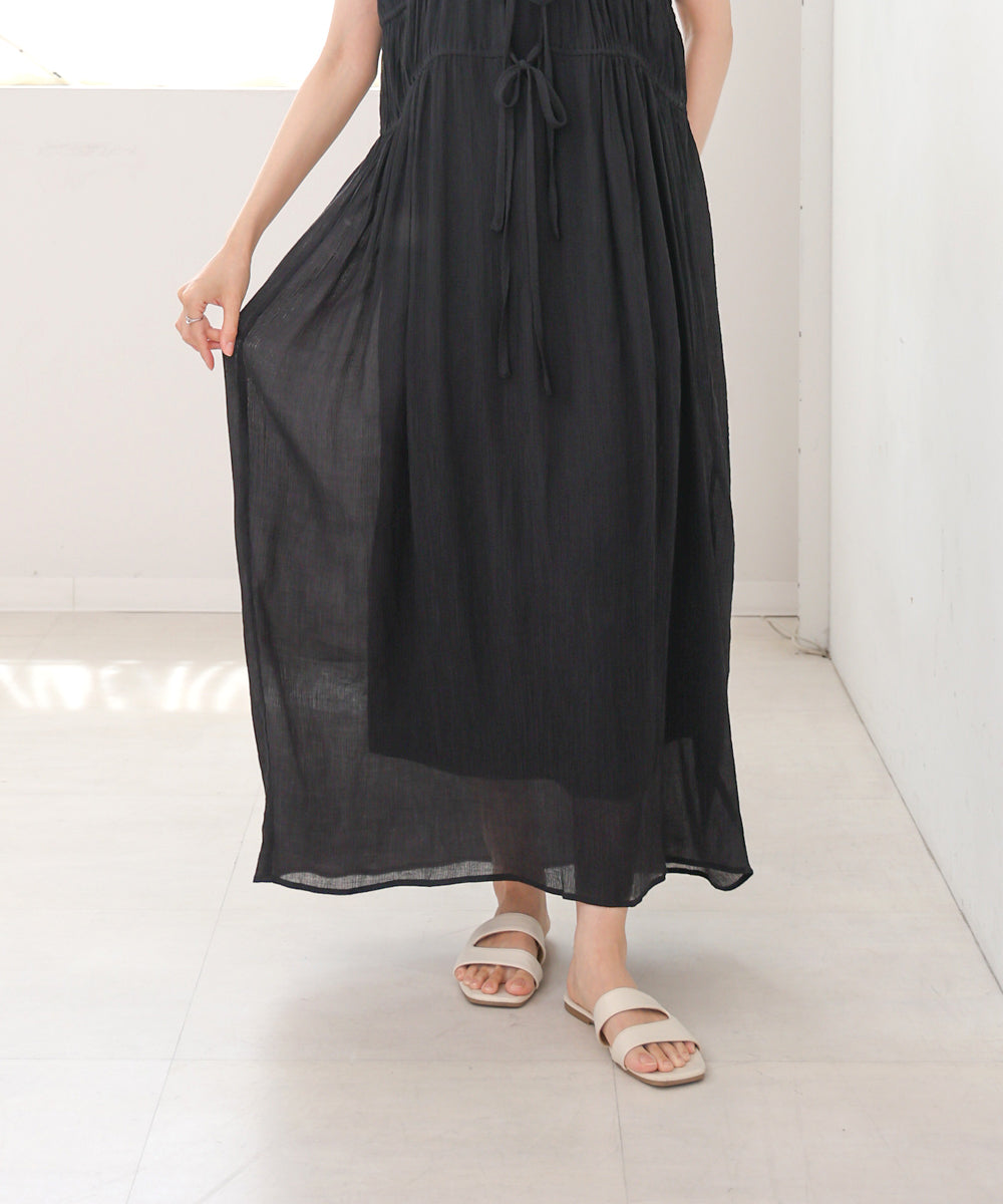 【S・Mサイズ展開】Vネックギャザーリボンワンピース