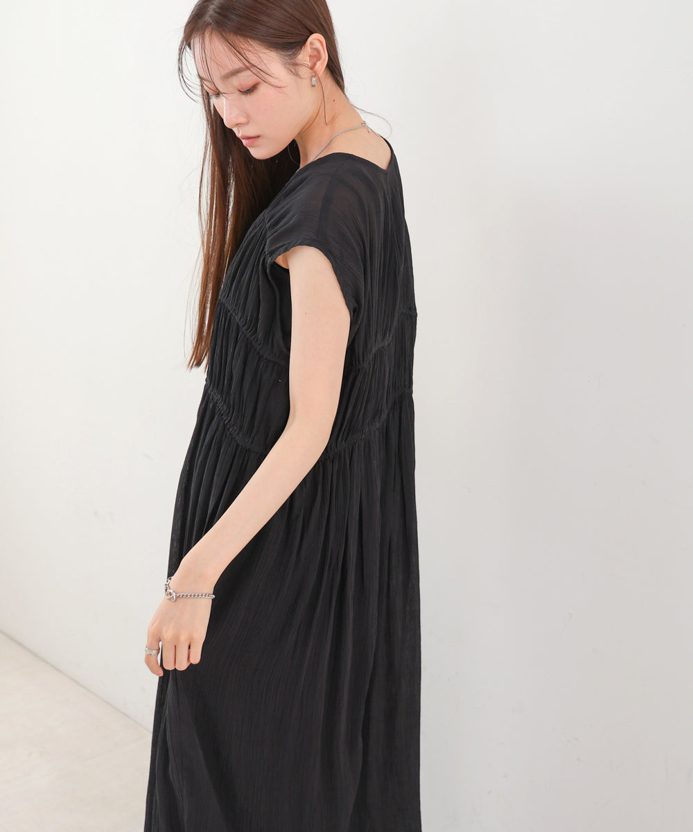 【S・Mサイズ展開】Vネックギャザーリボンワンピース