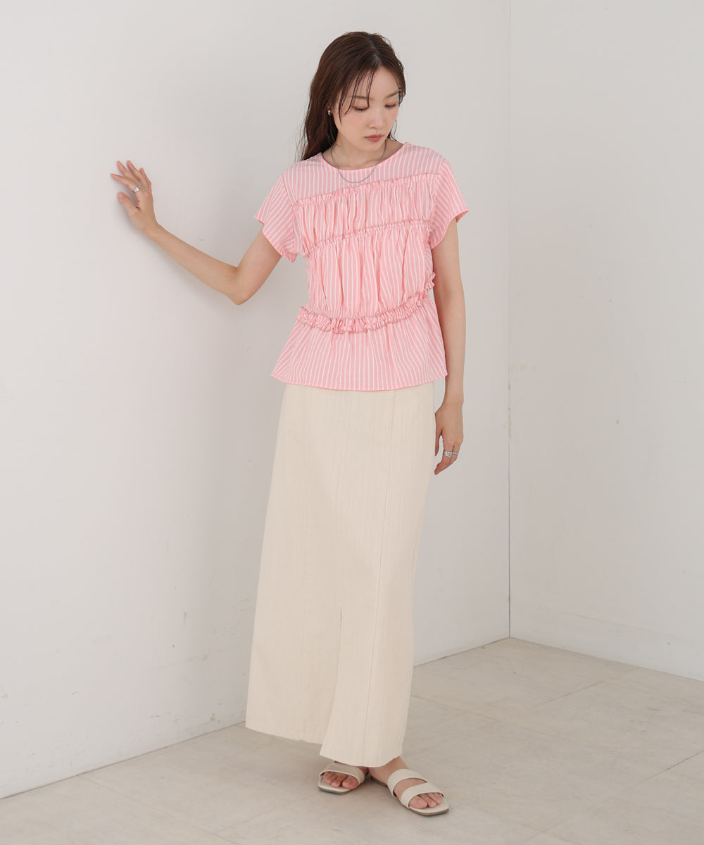 フレンチスリーブギャザーフリルブラウス