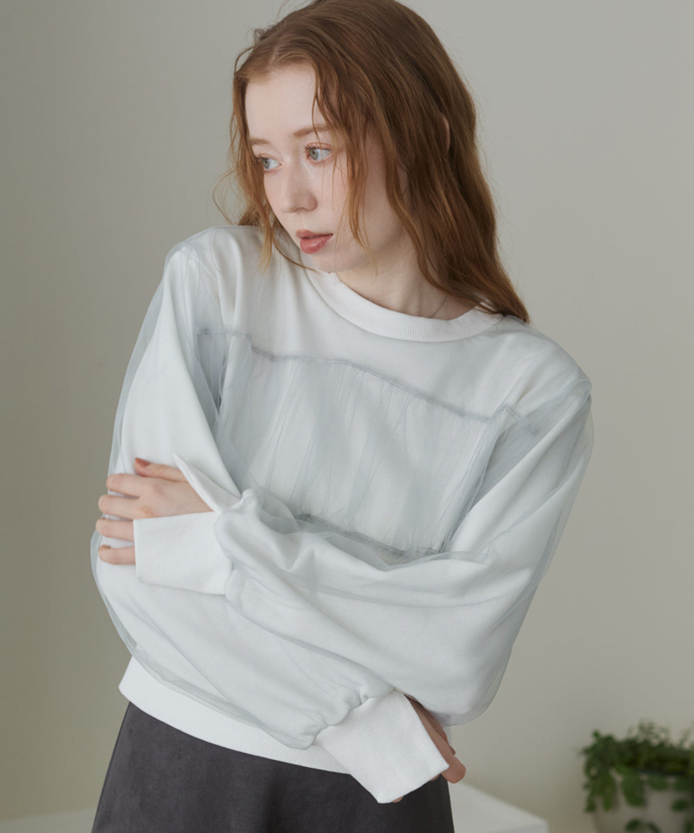 ショート丈チュールレイヤードスウェット