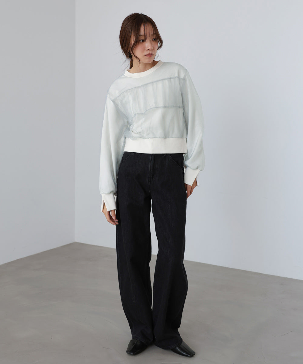 ショート丈チュールレイヤードスウェット