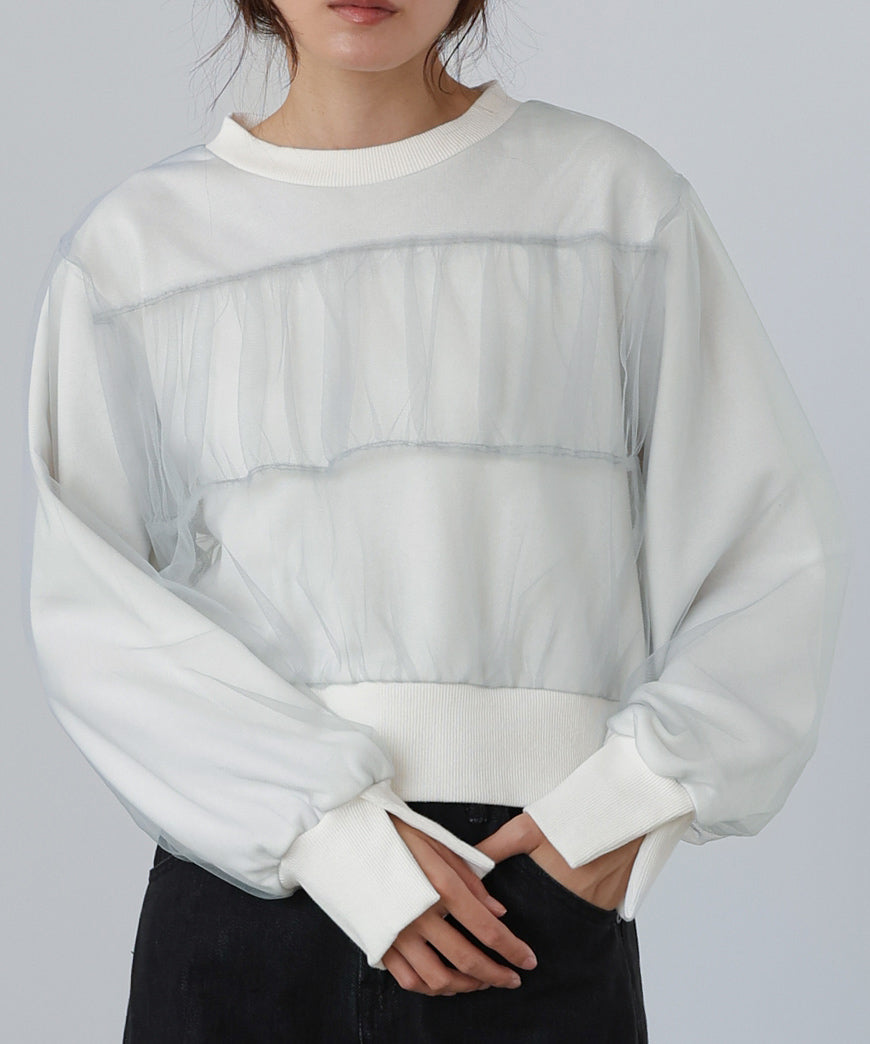 ショート丈チュールレイヤードスウェット