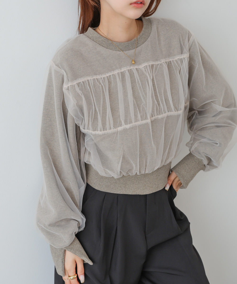 ショート丈チュールレイヤードスウェット