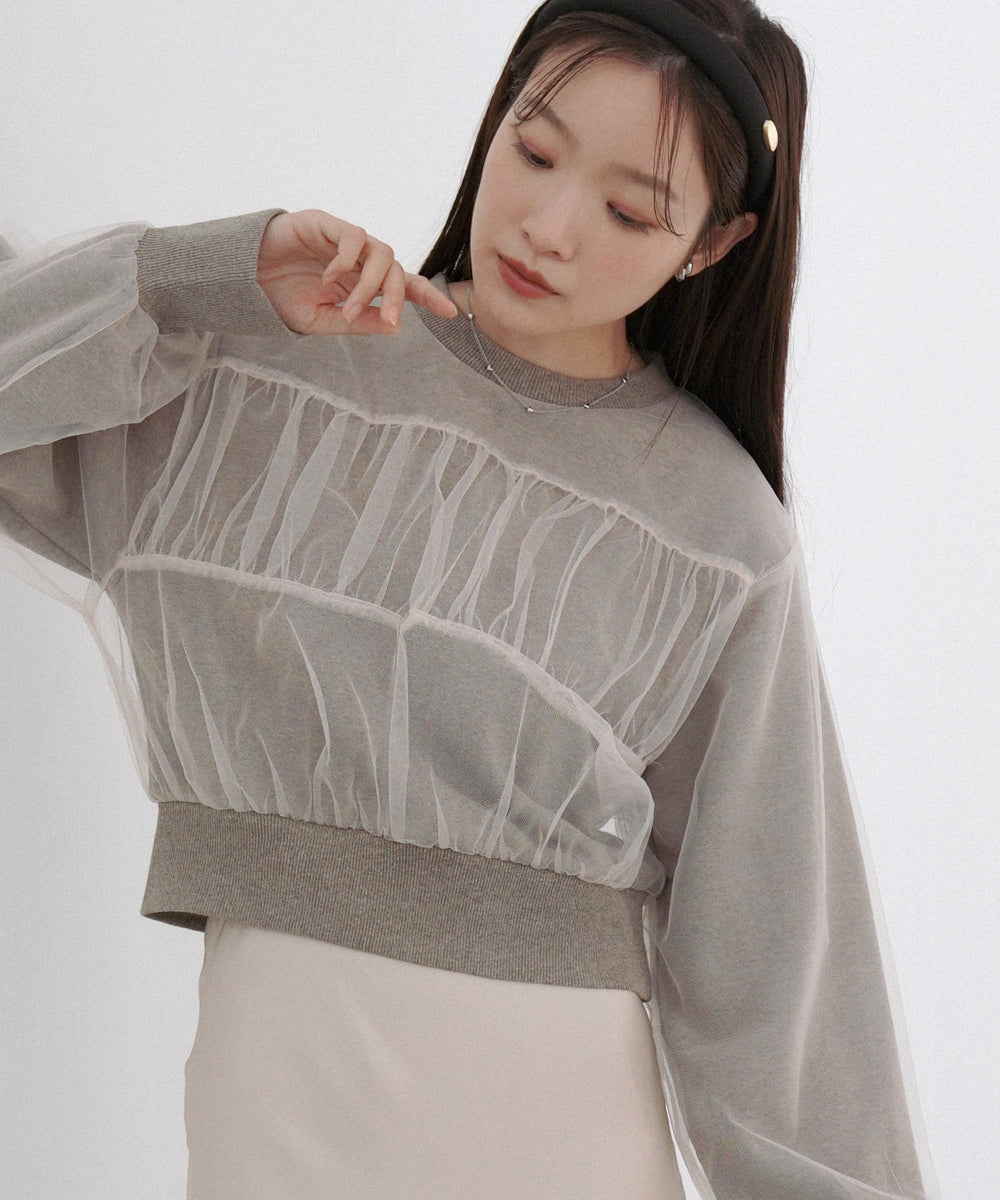 ショート丈チュールレイヤードスウェット