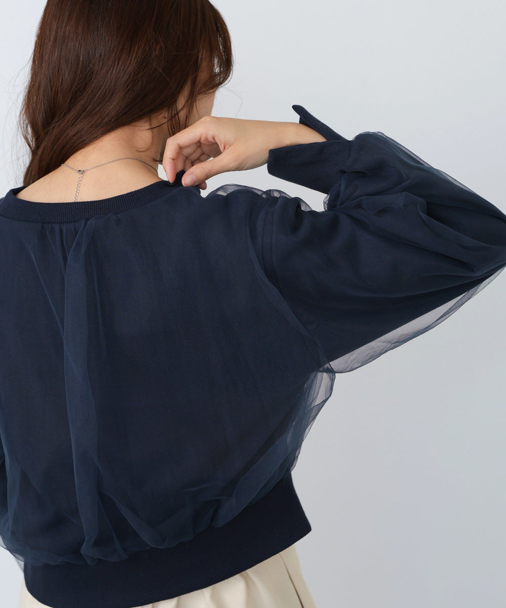 ショート丈チュールレイヤードスウェット