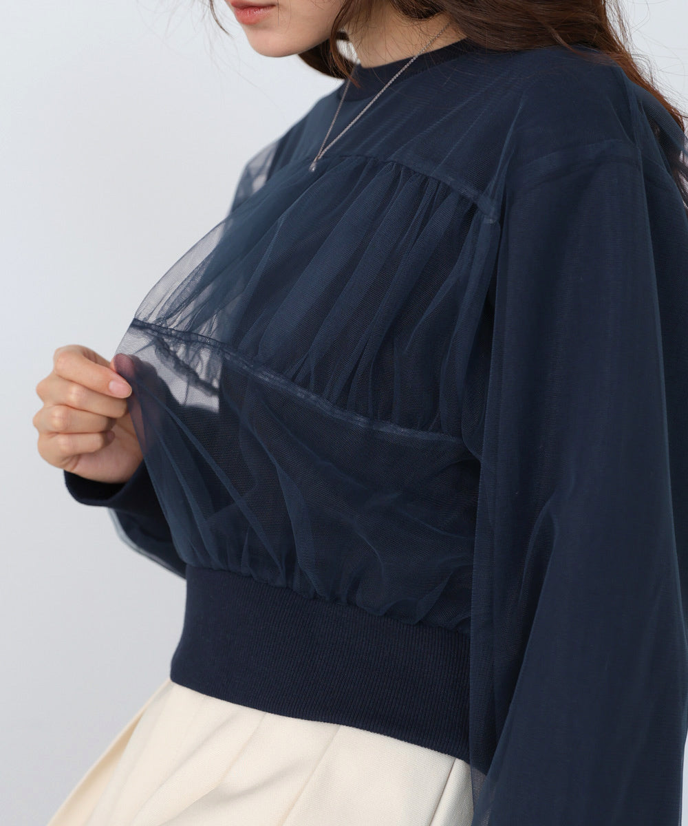 ショート丈チュールレイヤードスウェット
