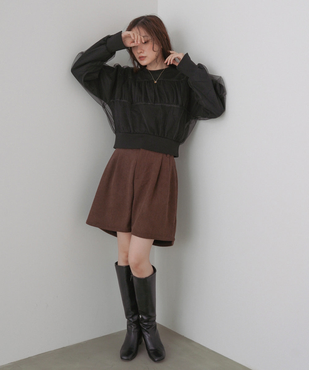 ショート丈チュールレイヤードスウェット