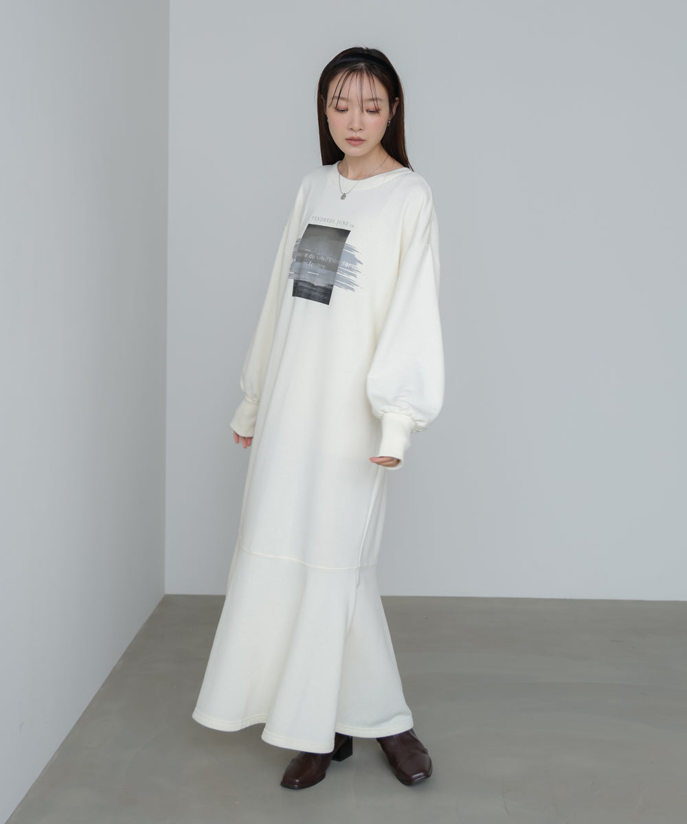 前後2WAYホックプリントマーメイドスウェットワンピース