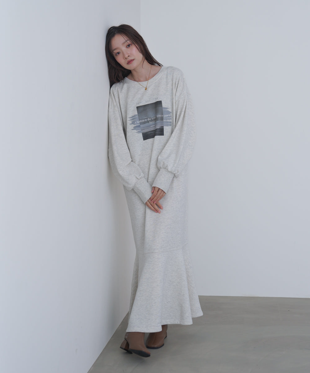 前後2WAYホックプリントマーメイドスウェットワンピース