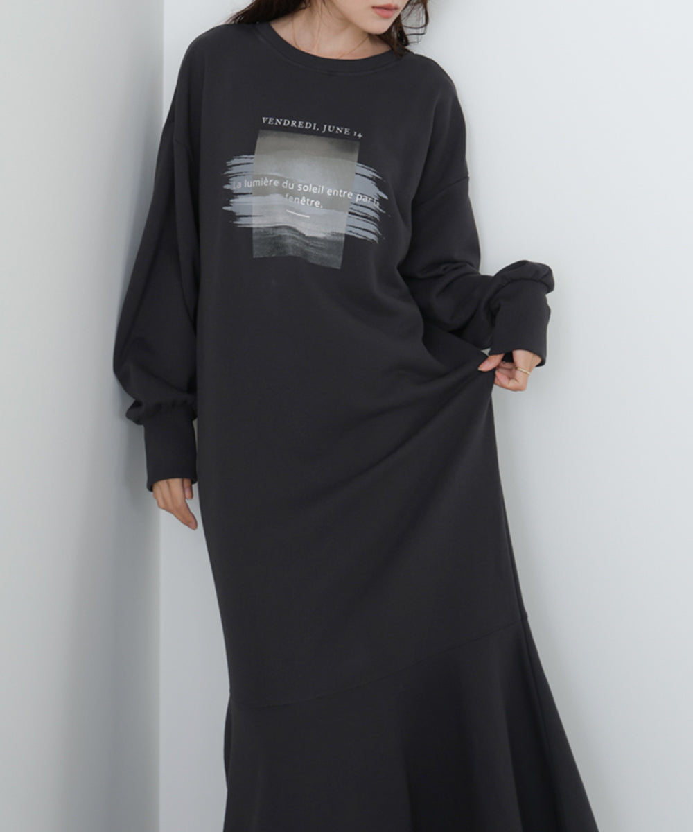 前後2WAYホックプリントマーメイドスウェットワンピース