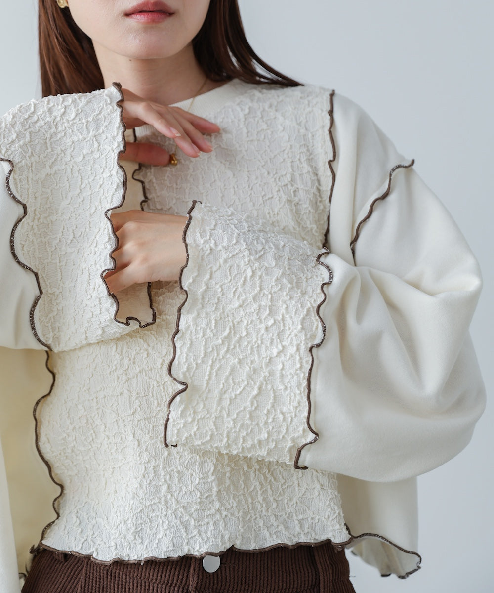 異素材切り替え配色メロートップス