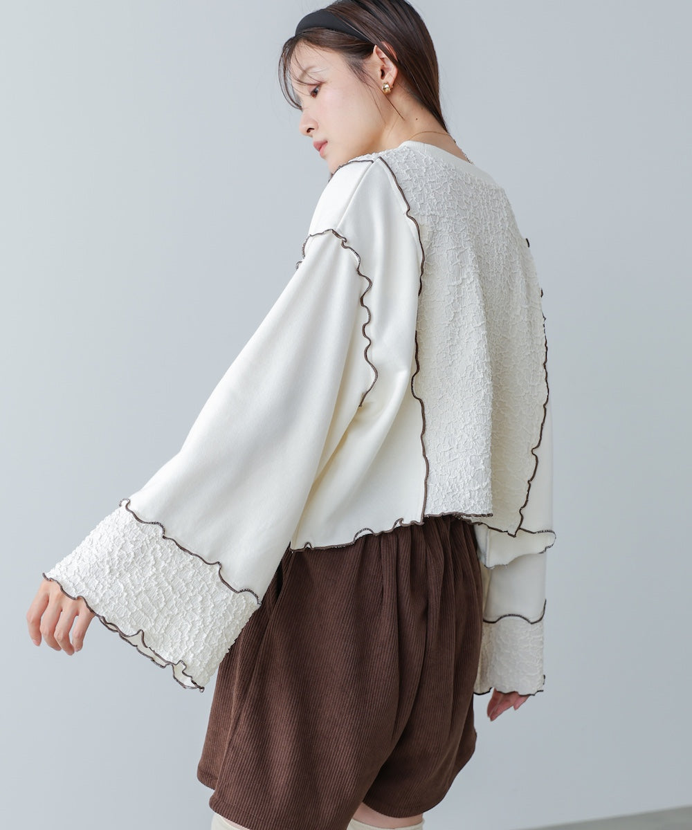 異素材切り替え配色メロートップス