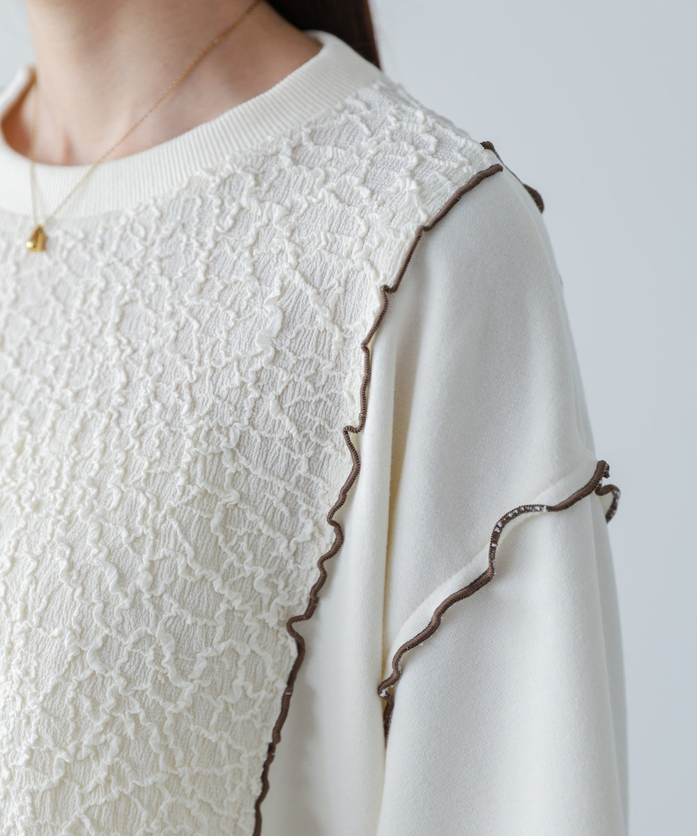 異素材切り替え配色メロートップス