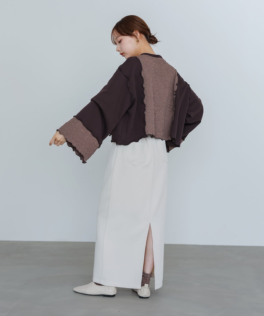 異素材切り替え配色メロートップス