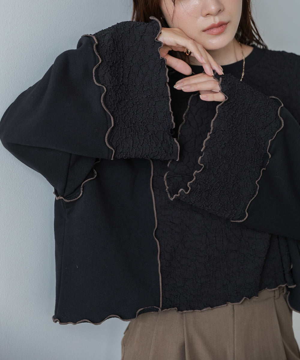 異素材切り替え配色メロートップス