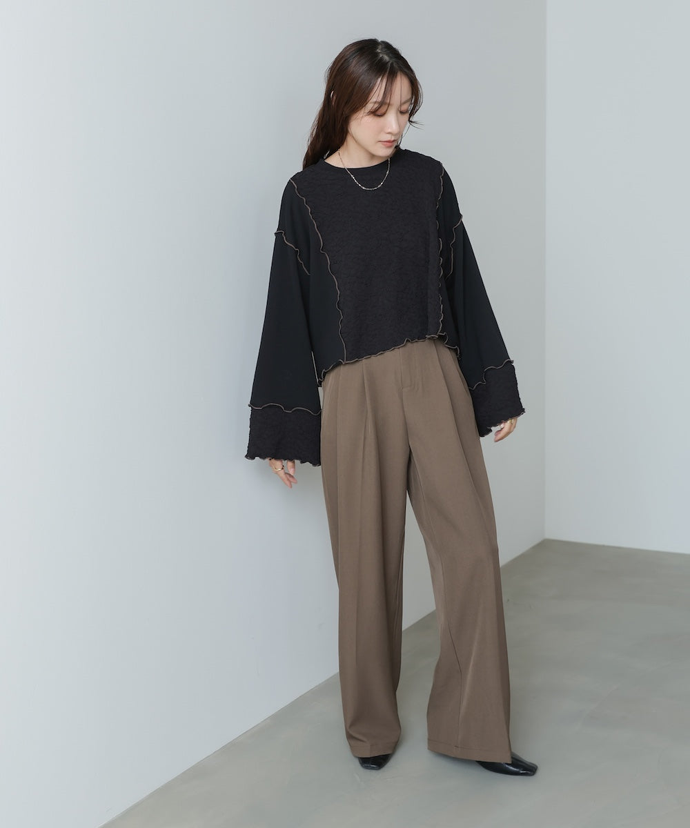 異素材切り替え配色メロートップス