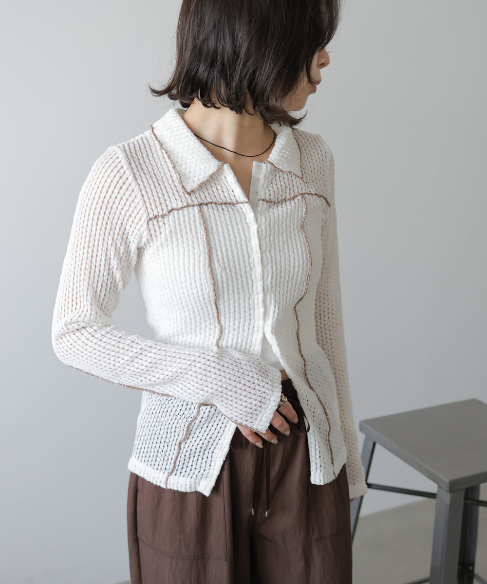 ウェーブメロウホックシャツトップス