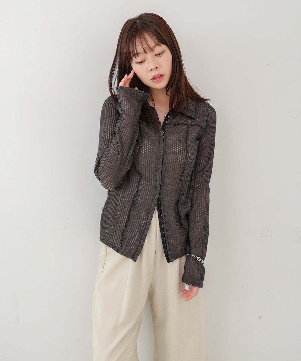 ウェーブメロウホックシャツトップス