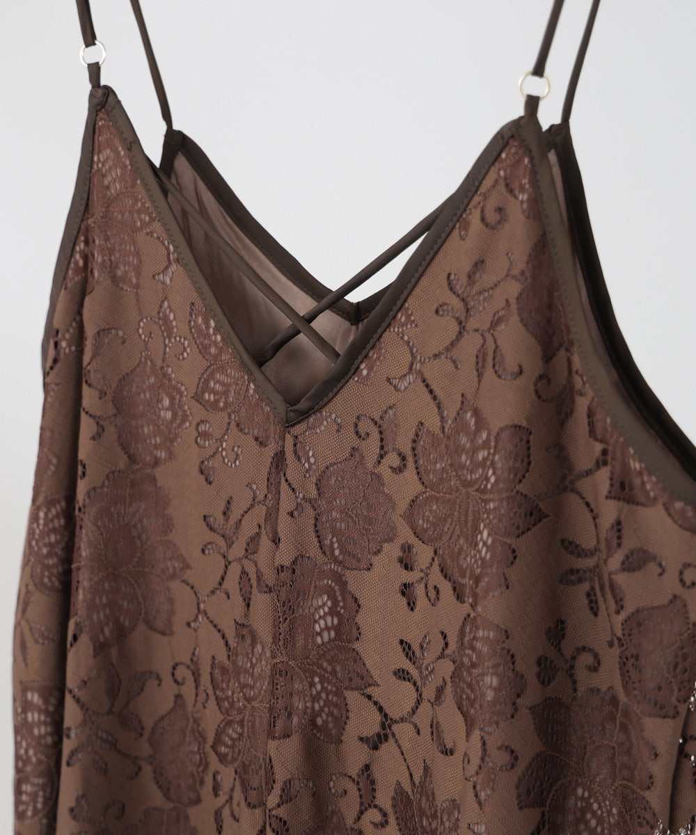 【S・Mサイズ展開】フラワーレースIラインキャミワンピース