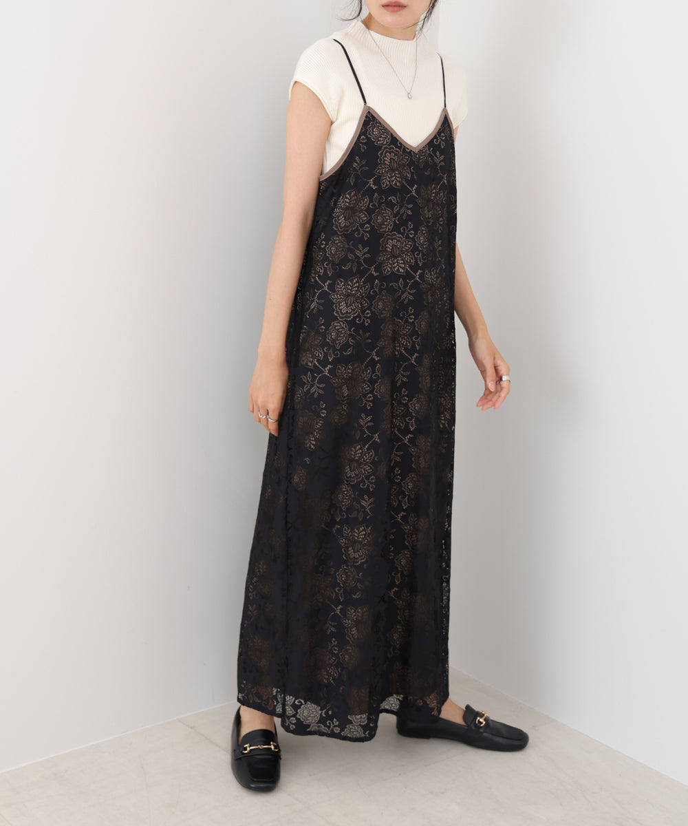 【S・Mサイズ展開】フラワーレースIラインキャミワンピース