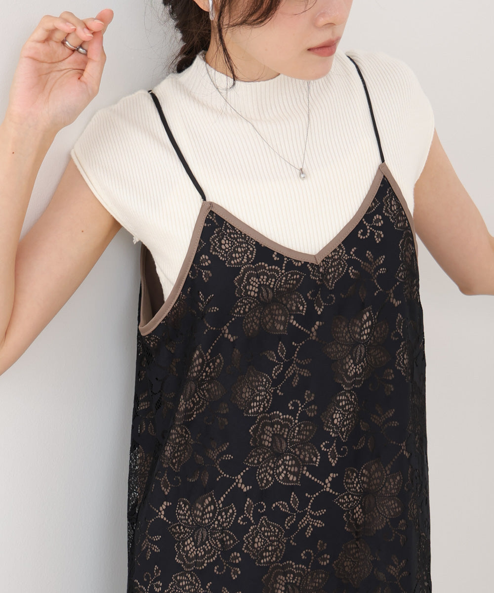 【S・Mサイズ展開】フラワーレースIラインキャミワンピース