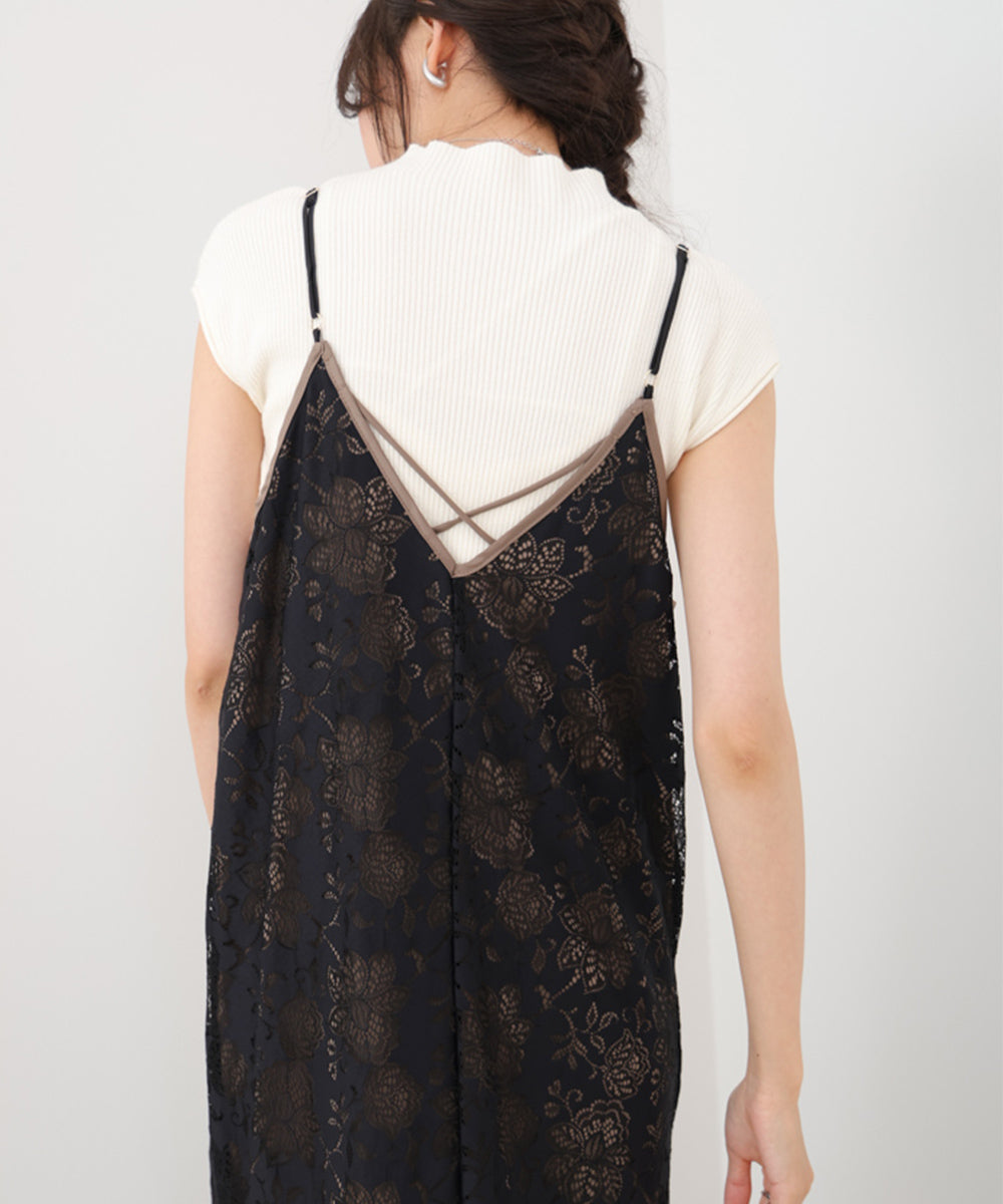 【S・Mサイズ展開】フラワーレースIラインキャミワンピース