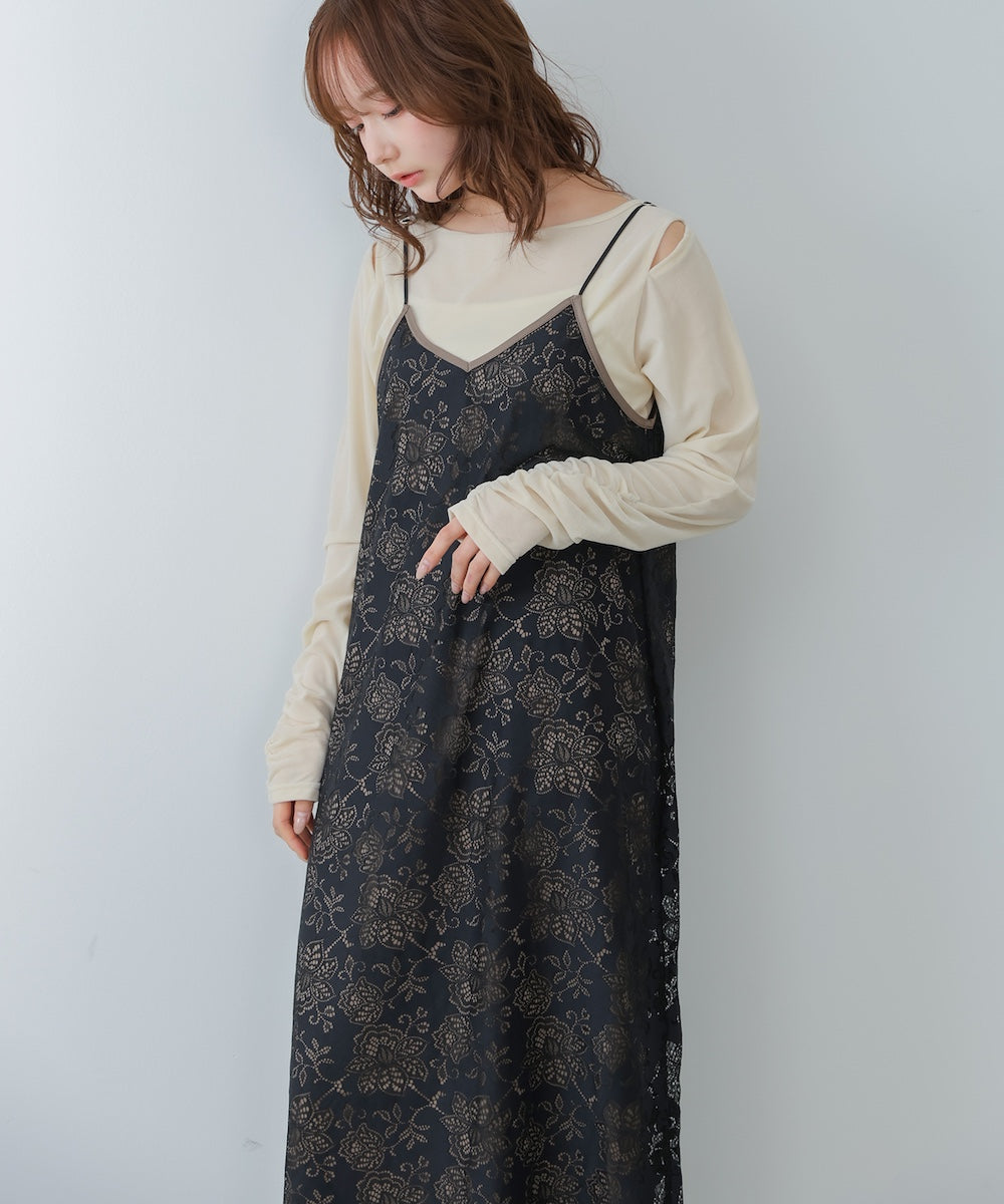 【S・Mサイズ展開】フラワーレースIラインキャミワンピース