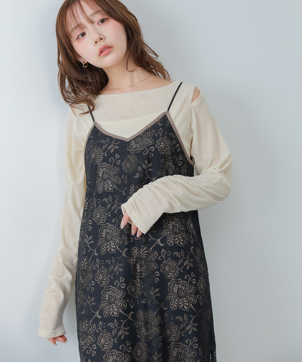 【S・Mサイズ展開】フラワーレースIラインキャミワンピース