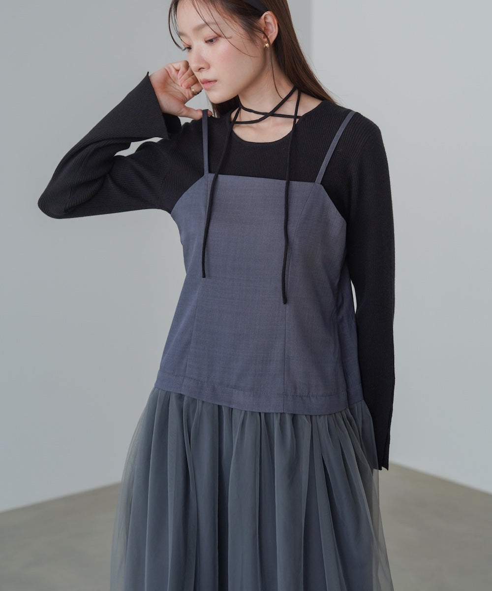 レイヤード風チュールキャミワンピース