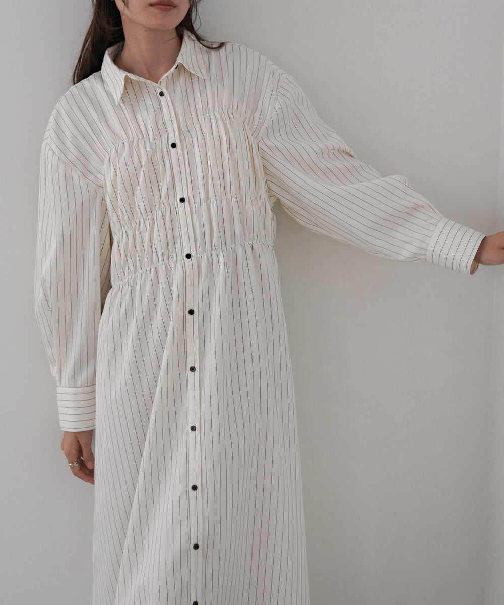 ストライプビスチェ風シャツワンピース