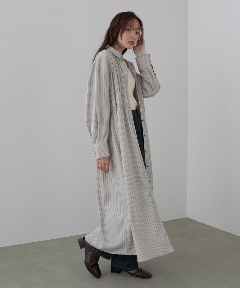ストライプビスチェ風シャツワンピース