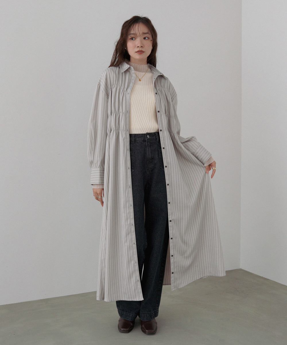 ストライプビスチェ風シャツワンピース