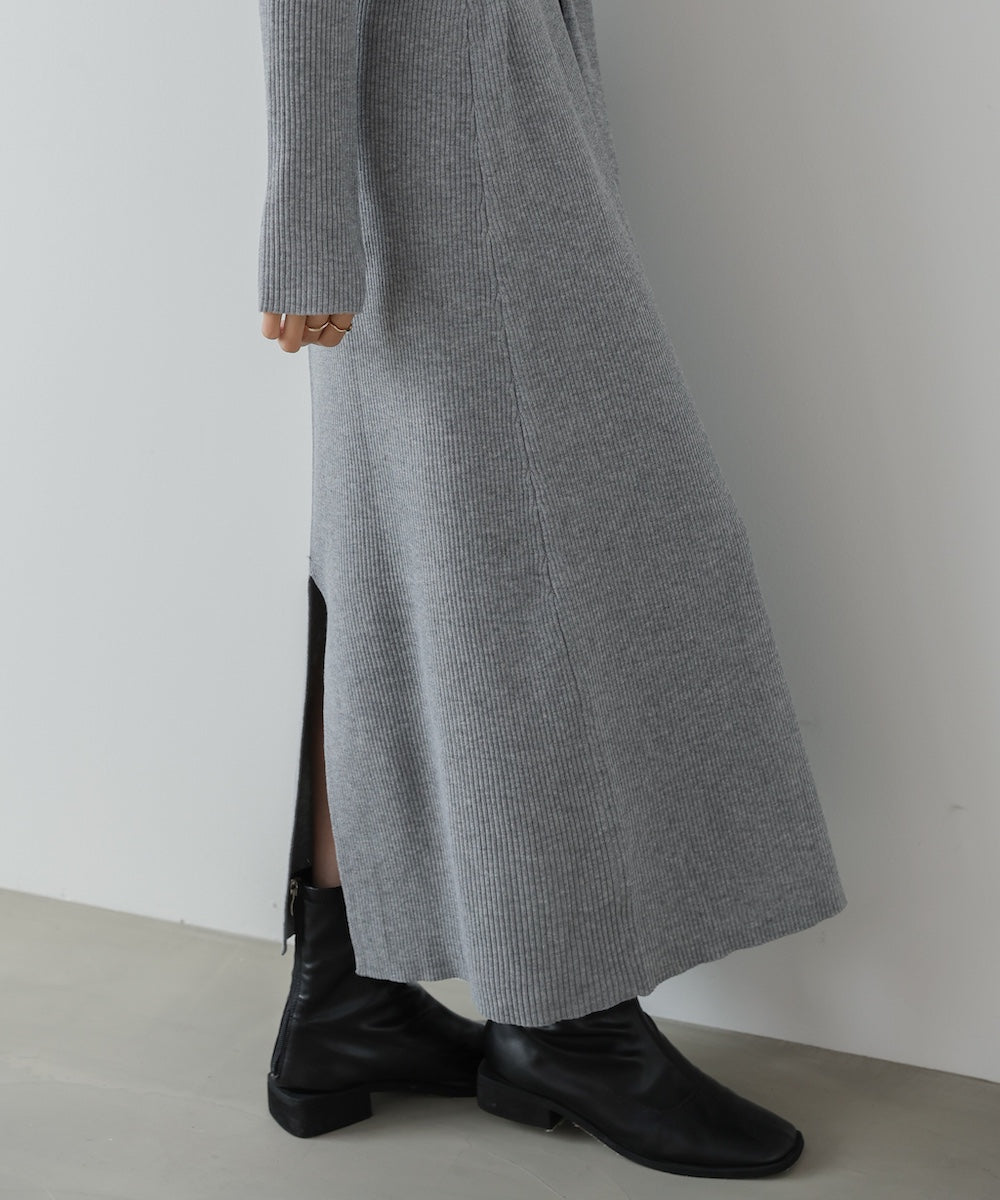 レイヤード風ウエスト結びリブニットワンピース