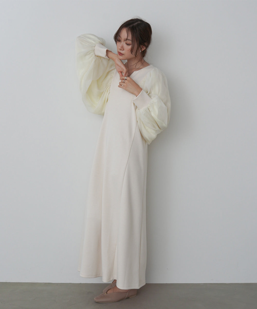 袖オーガンジーポンチワンピース