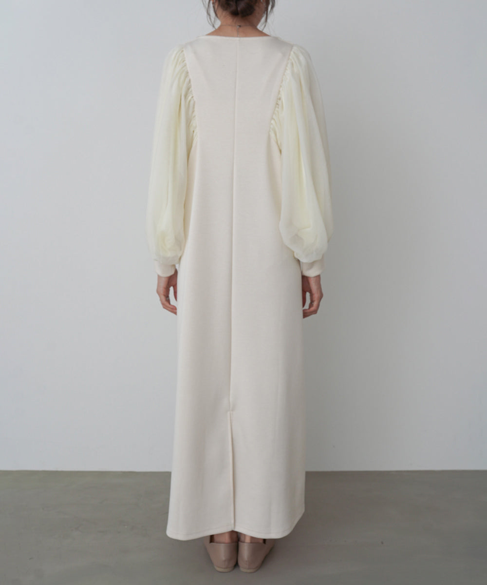 袖オーガンジーポンチワンピース