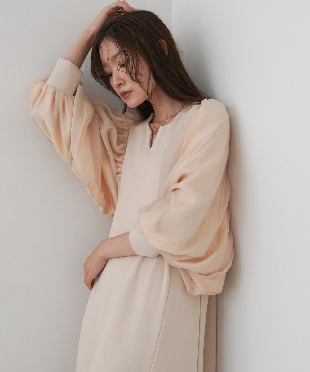 袖オーガンジーポンチワンピース