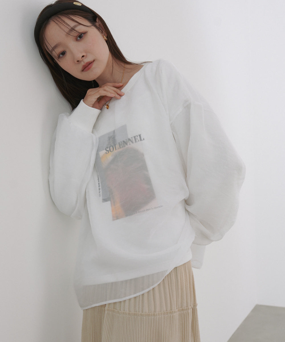 シアーレイヤードプリントスウェットトップス