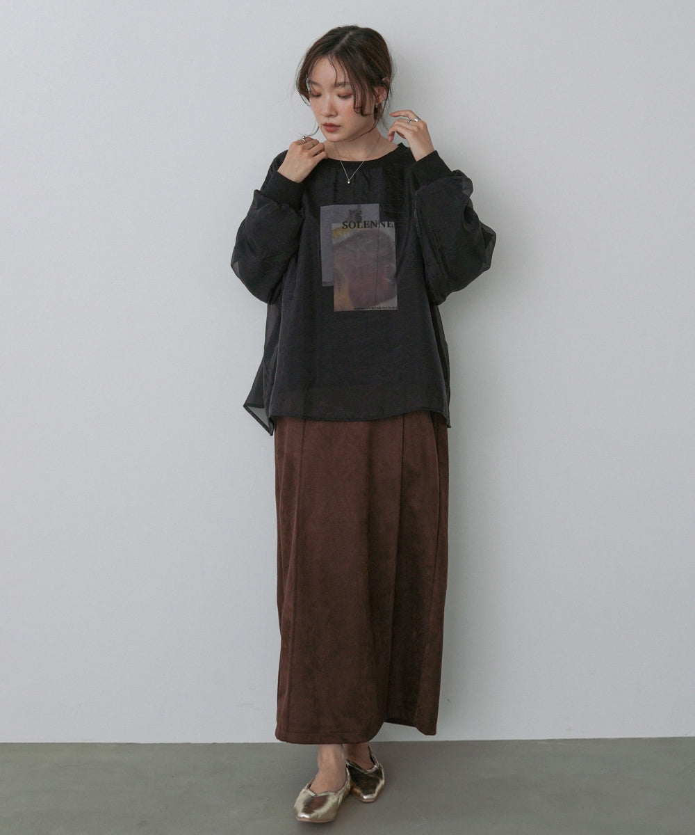 シアーレイヤードプリントスウェットトップス