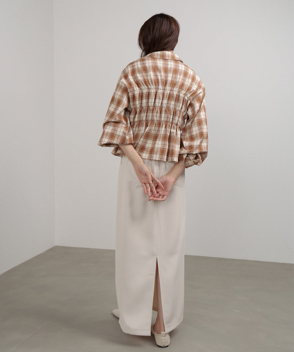 シャーリングビスチェ風デザインチェックシャツ