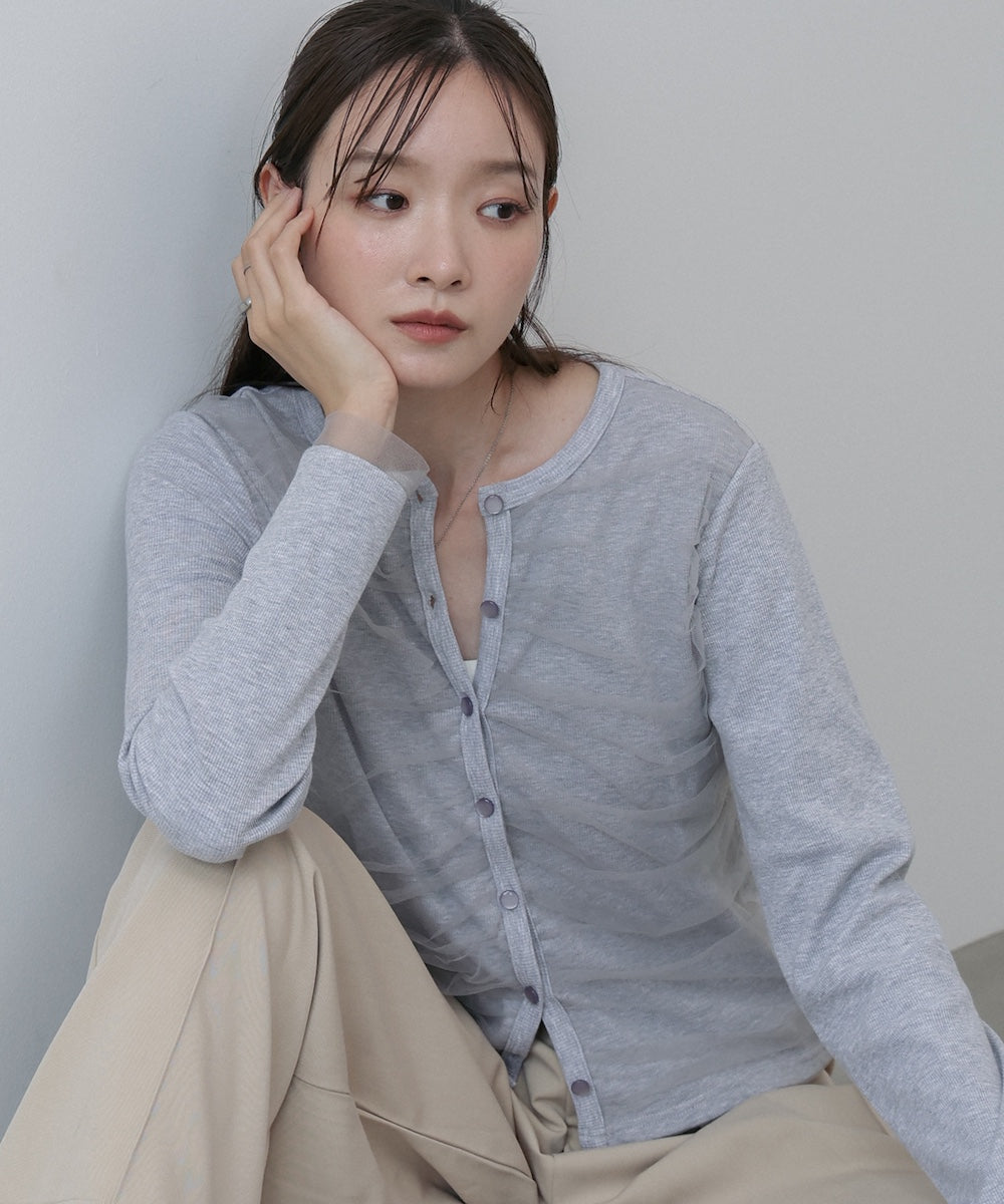 チュールギャザーカーディガン