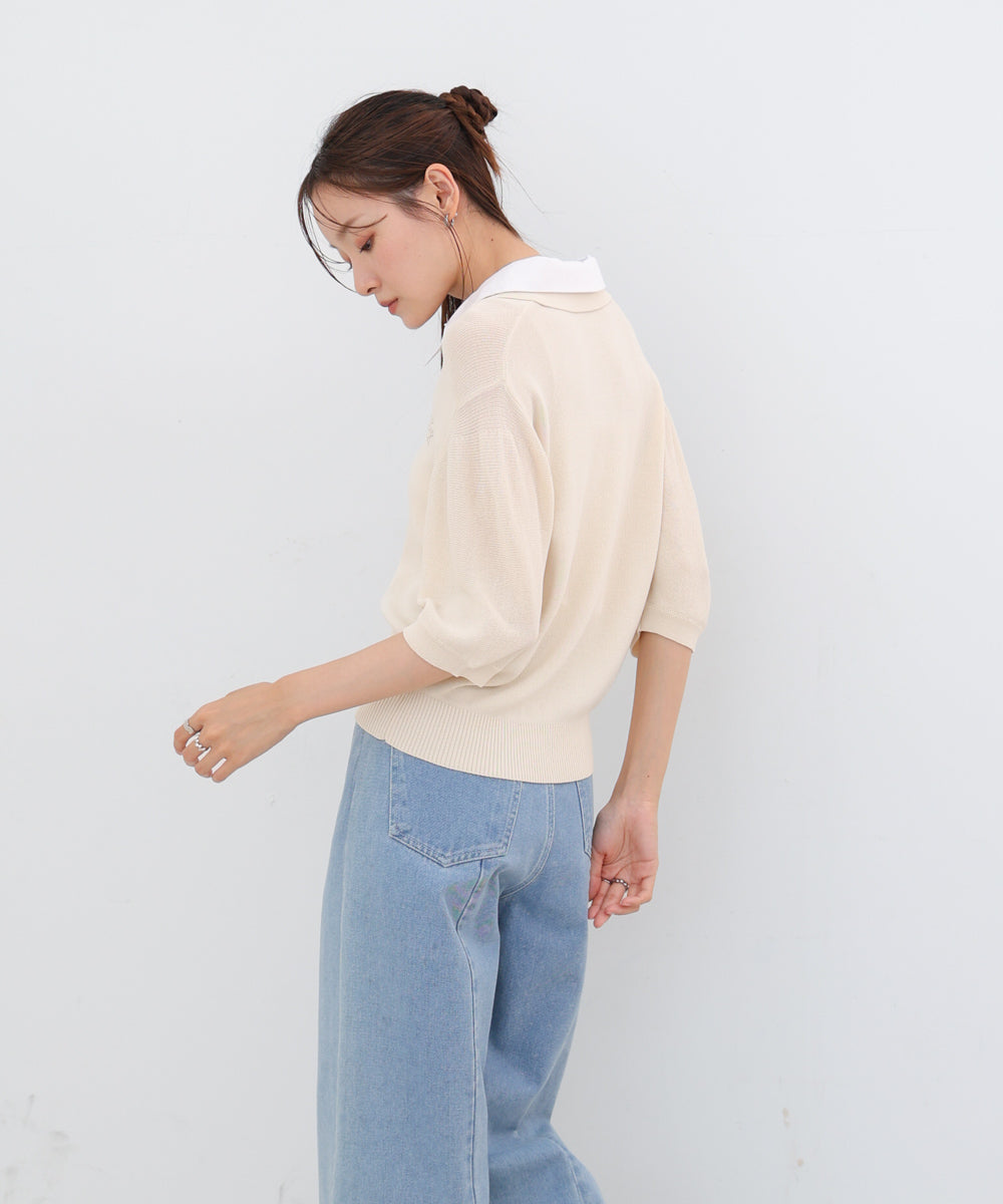 ダブルカラー衿付きポロニット