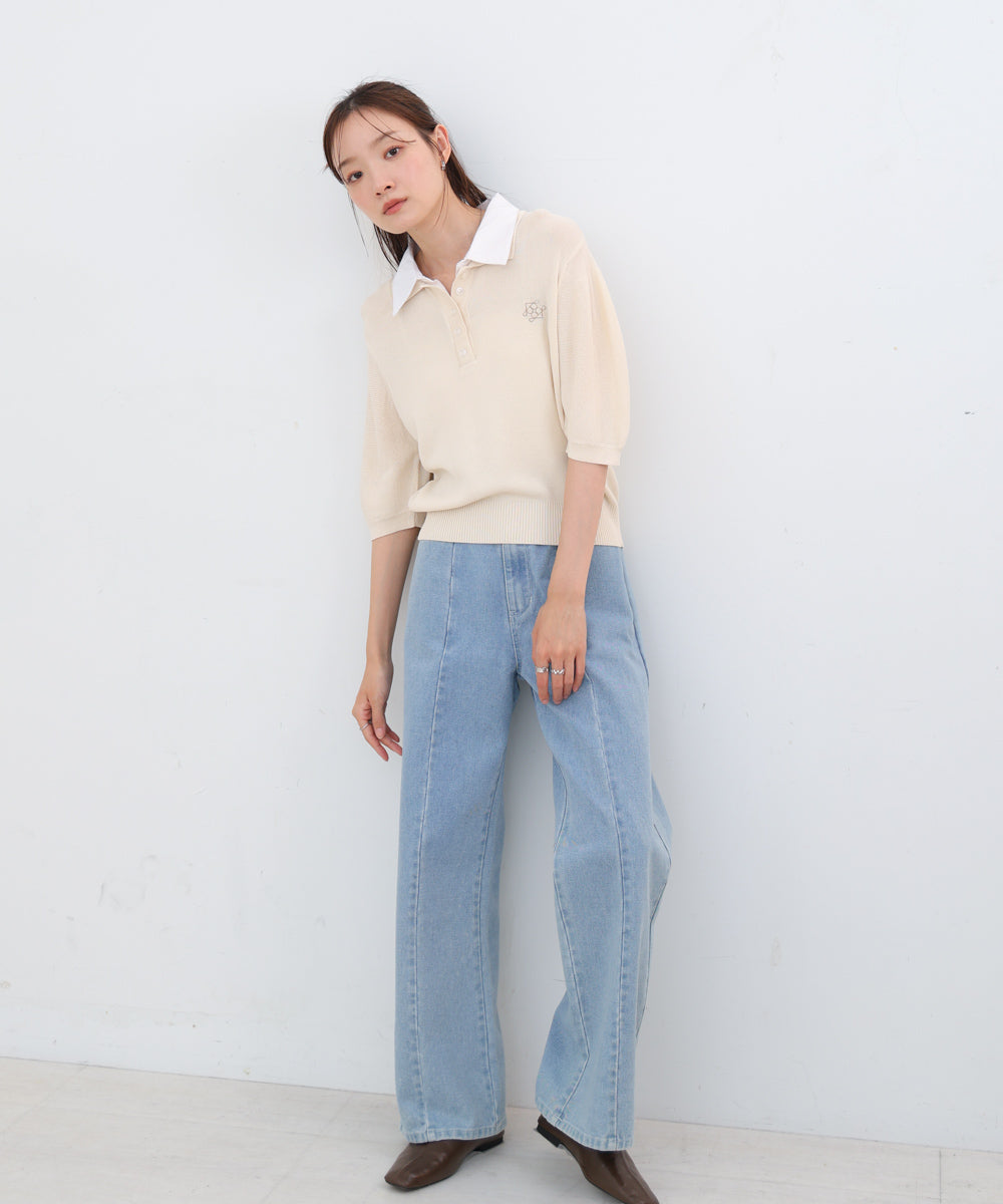 ダブルカラー衿付きポロニット