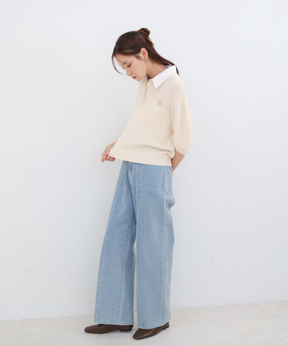 ダブルカラー衿付きポロニット